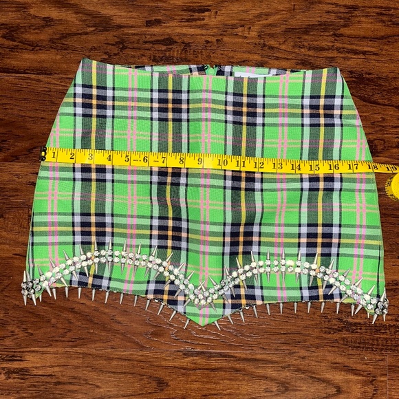 AREA Plaid Crystal Spike Blazer and Mini Pencil Skirt - Picture 5 of 7